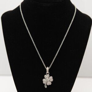 Brighton Four Leaf Clover Crystal Pendant Necklace Lucky Charm Silver